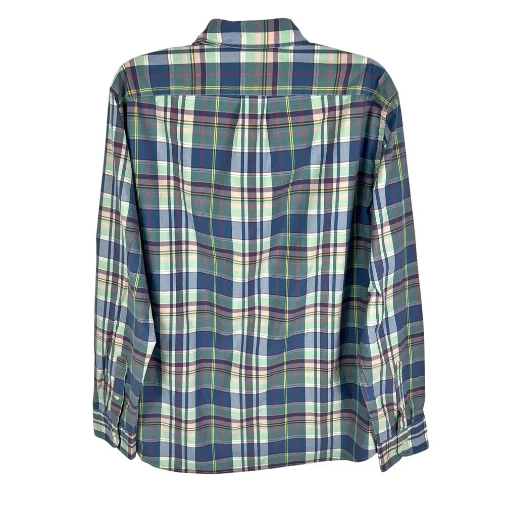 J. Crew Slim Secret Wash Blue Orange Plaid Long Sleeve Button Shirt Men’s Large